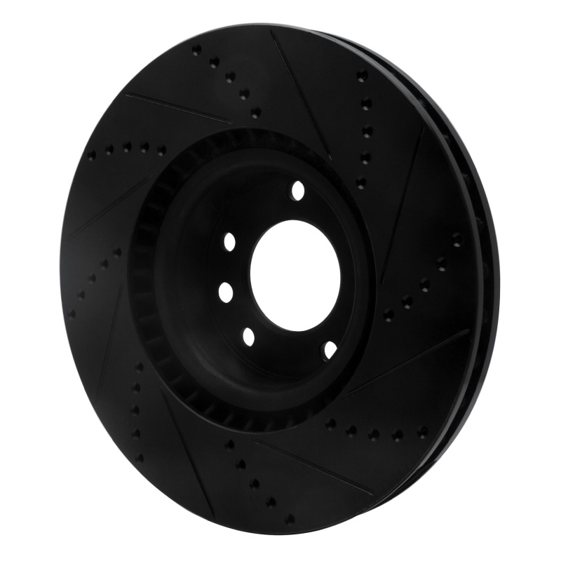 Porsche Cayenne Brake Rotor (1) - Front Left - R1 Concepts - Drilled & Slotted - Black - `08-`09